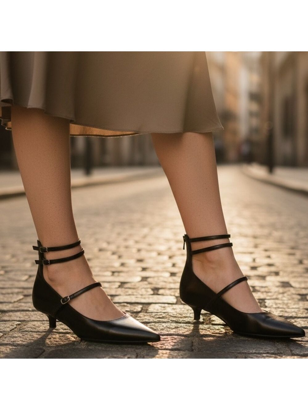 Scoop Black Mary Jane Kitten Heels Pointed Toe Double Strap Chic Size 7.5 NWB